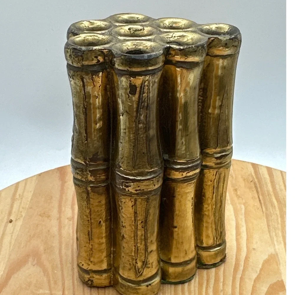 Hollywood Regency Mid-Century Brass Bamboo flower vase Brush Pot  objet d'art